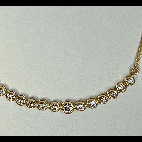 14K Yellow Gold Necklace with 1/2 Carat Lab Grown Diamond in Curved Bar Design - Picture 8 of 16